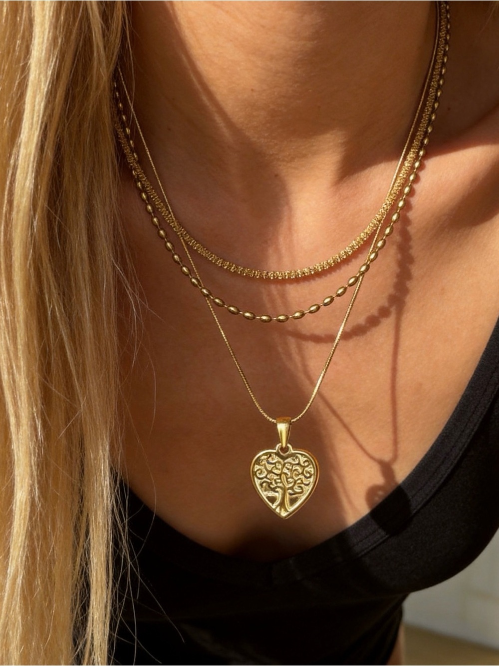 Layered Tree Heart Necklace Set of 3